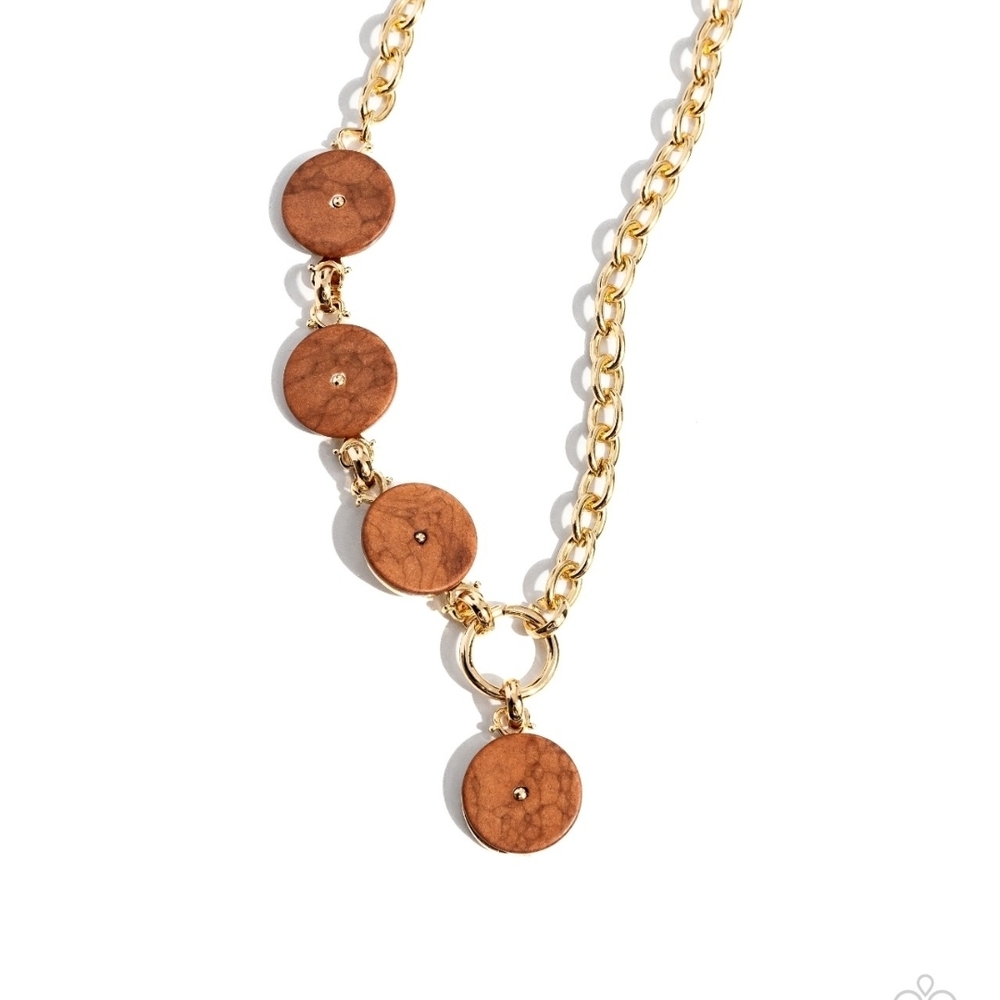 Savory Stone Brown Disc Gold Short Paparazzi Gold Necklace with Brown Accents